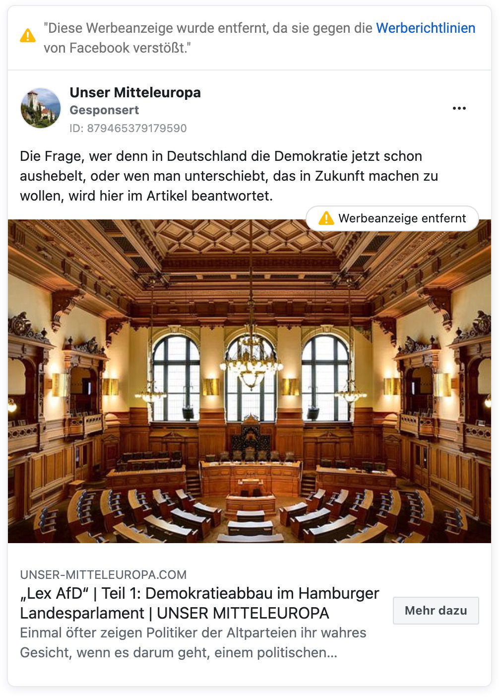 Diese Facebook-Anzeige führte zu einer Pressemitteilung der AfD.